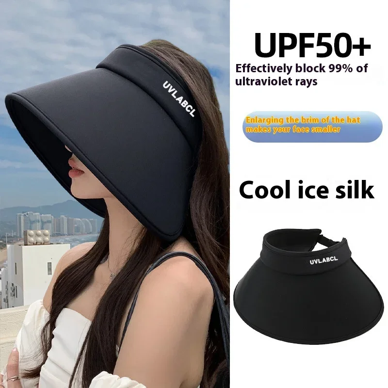 Full face sunscreen cap, ice silk for women 2024 new summer UV protection versatile foldable sunshade cap, empty top