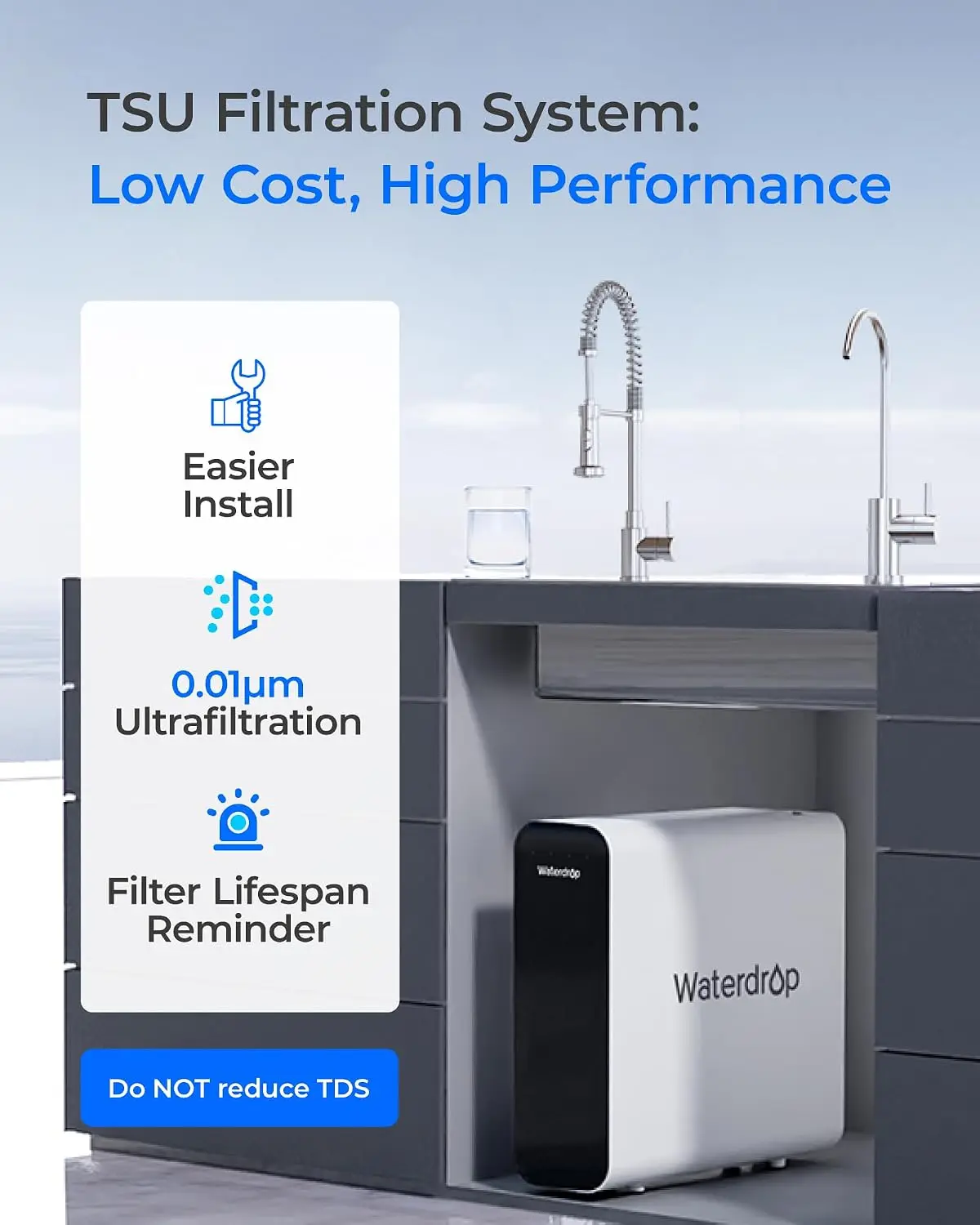 TSU 0.01 Micron Ultra Filtration Under Sink Water Filter System | 3-Stage Tankless Under Sink Water Filtration System, Smart