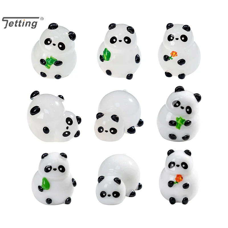 1Pcs Cute Cartoon Luminous Bamboo Panda Toy Model Desktop Mini Ornaments DIY Home Decorations Drop-resistant Car Ornaments Gifts