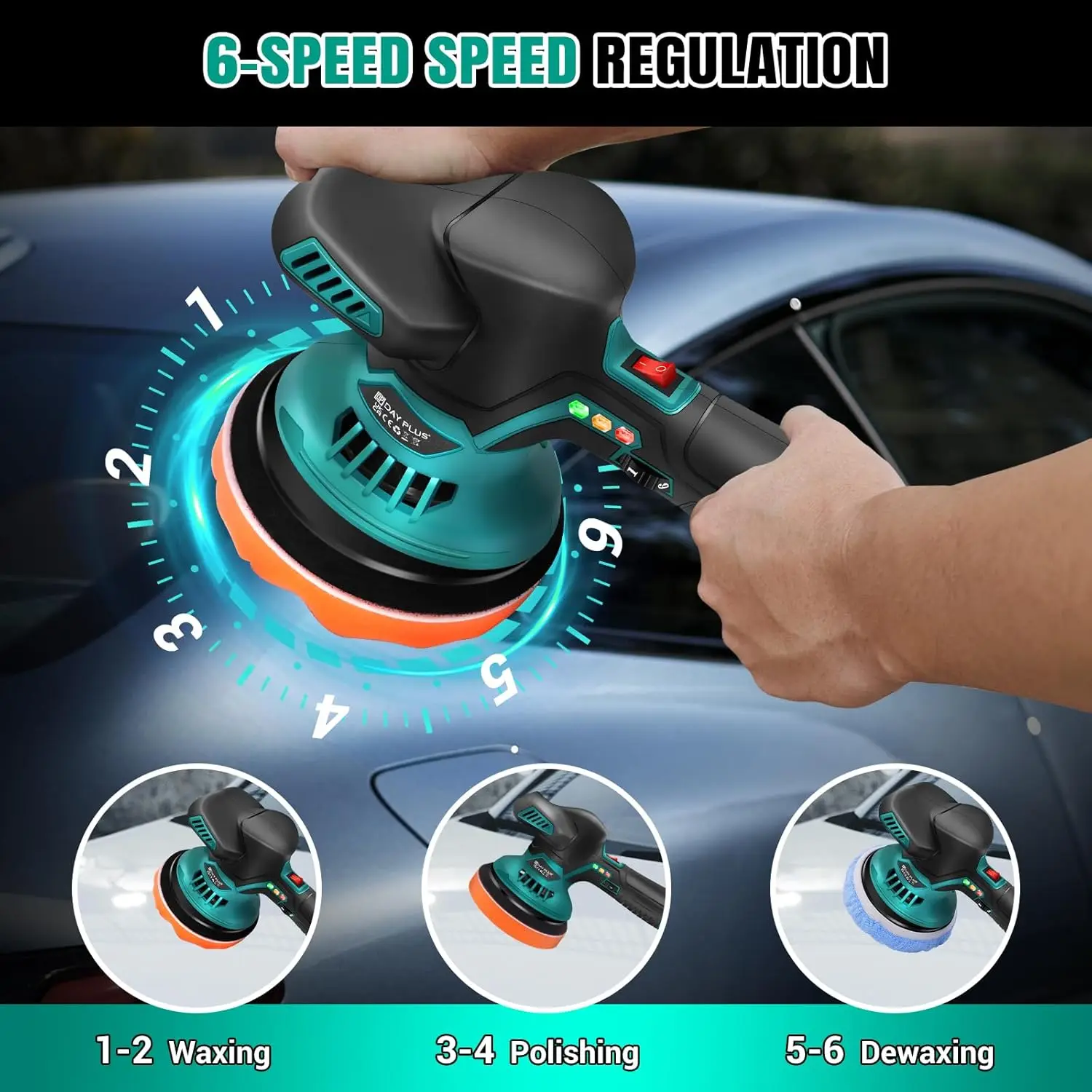 BRIEFNESS Car Polisher Set Battery Waxer Car Buffer Electric Polisher 2800-5500 RPM 6 Variable Speeds Car Detailing Car Cleaning