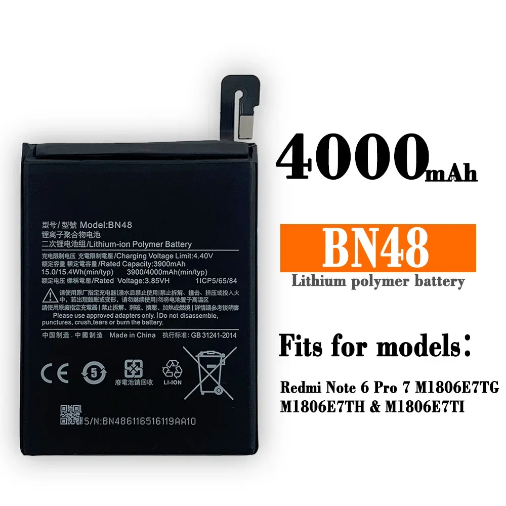 

New BN48 High Capacity 4000mAh Replacement Battery For Xiaomi Redmi Note 6 Pro Phone Battery
