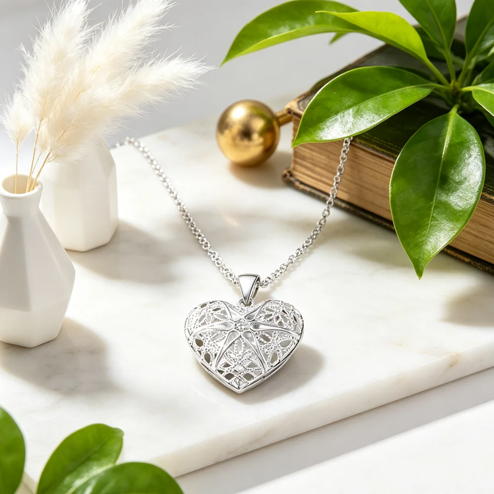 Genuine 925 Sterling Silver Charming Female Lovers Necklace Jewelry For Women Girls Heart Shaped Pendant Photo Frame