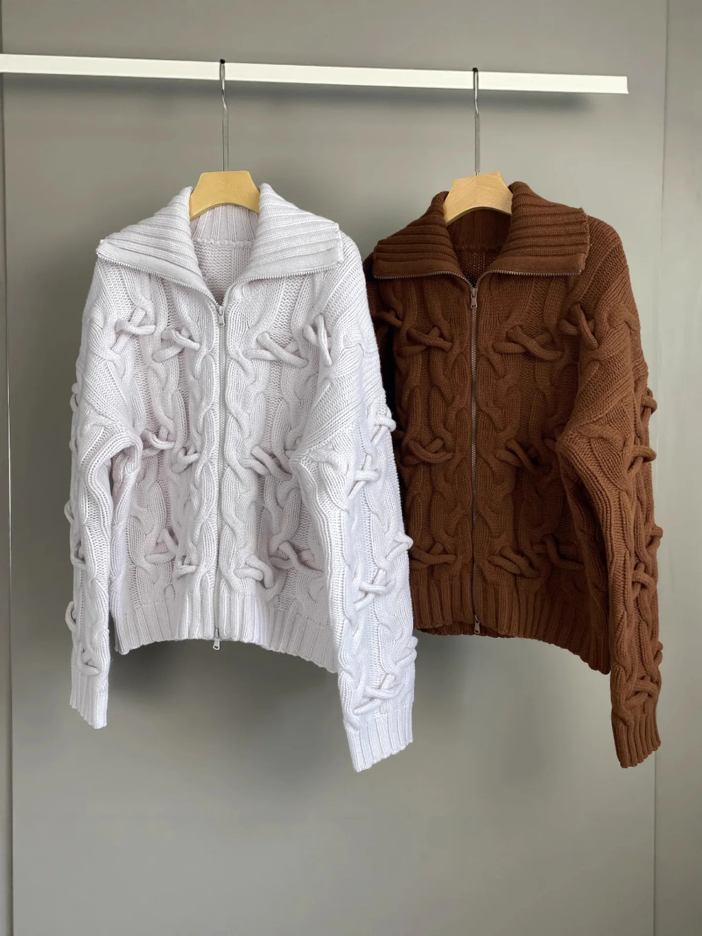 

Twisted Sweater for Women Autumn Winter Turn-down Collar Long Sleeve Vintage Zipper Knitter Cardigan