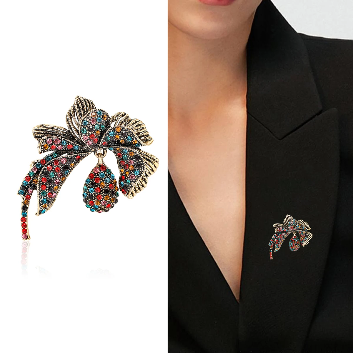 Vintage Rhinestone Flower Knot Brooches for Women Pendant Bow Knot Pin Office Party Friend Gifts Accessories