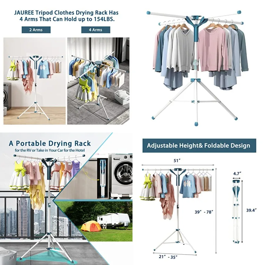 

Tripod Clothes Drying Rack Folding Indoor, Portable Drying Rack Clothing and Height-Adjustable, Space Saving Laundry Drying Rac