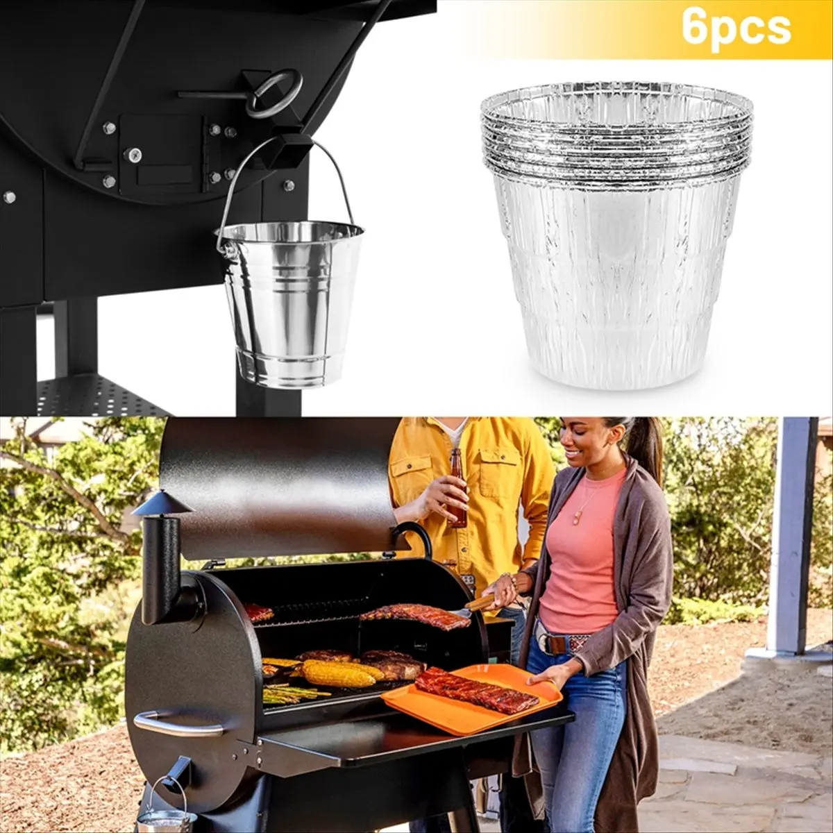 Disposable Grease Bucket Liners Fit for Wood Fired Pellet BBQ Grill Accessories 6 Pack-DTB1