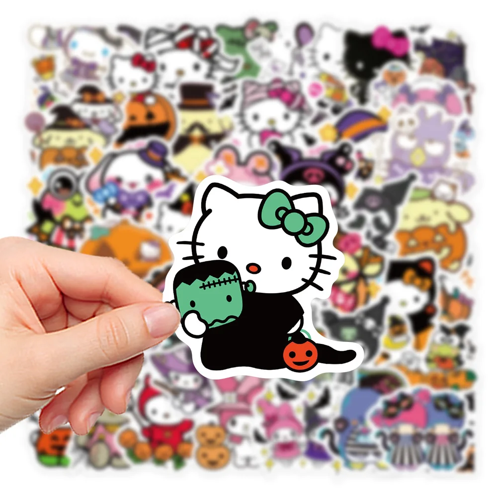 10/50PCS New Halloween Kitty Stickers Sanrio Kuromi Melody Cartoon Stickers Luggage Laptop Suitcase Kids Decal Toy