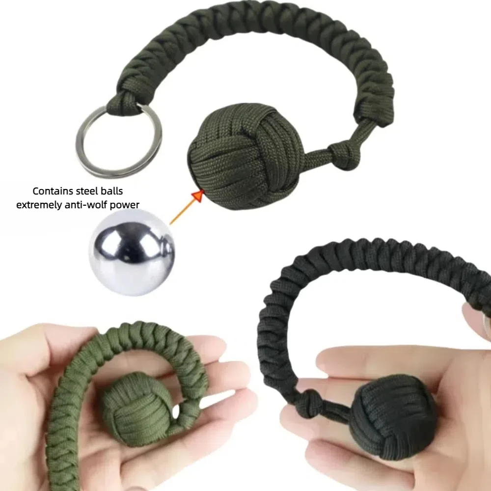 Handmade Self-Defense Umbrella Rope Versatile Lightweight Monkey Fist Steel Ball Aging-Resistant Strong Survival Key Chain