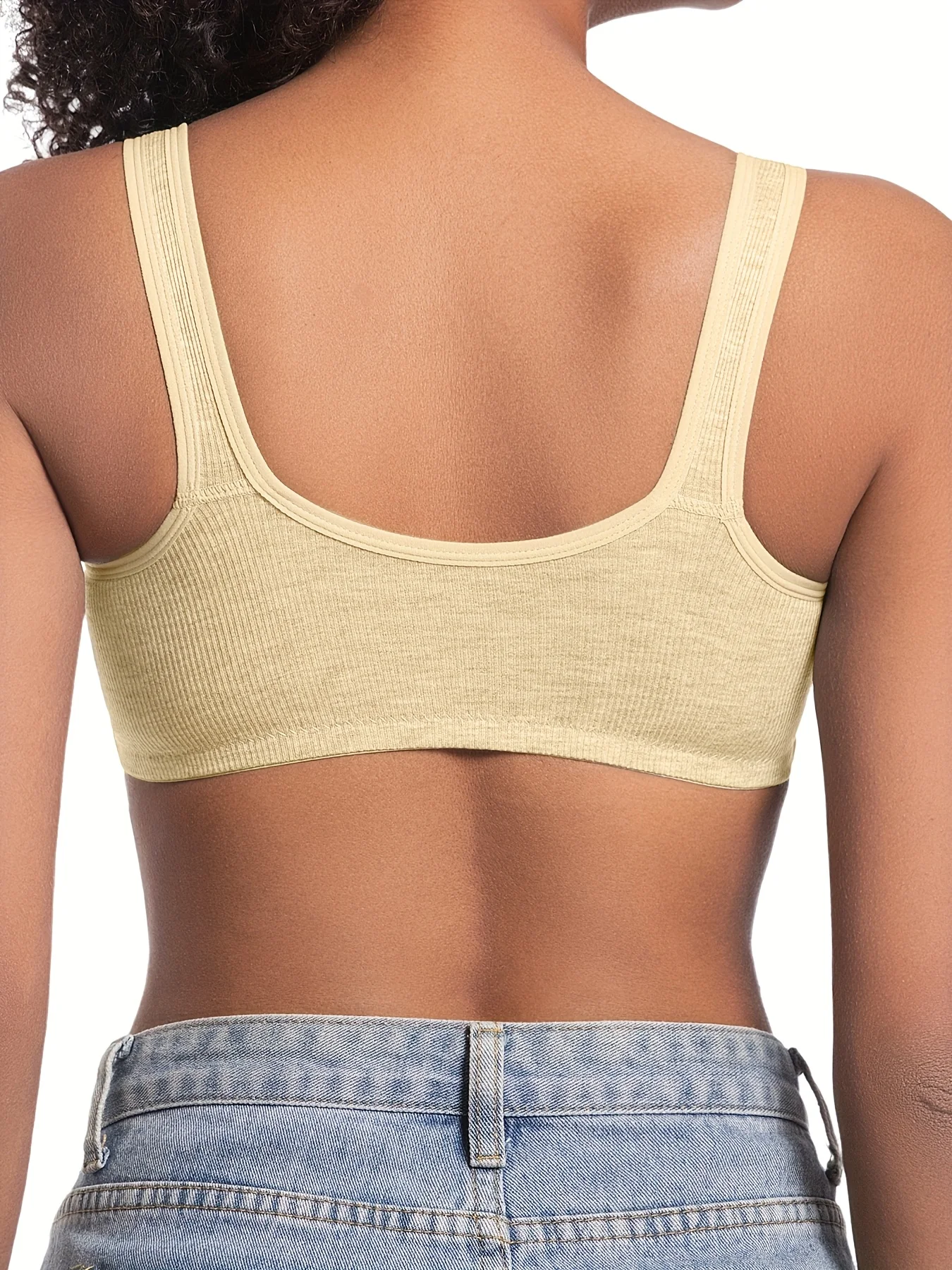 Damen-BH ohne Bügel, Vorderverschluss, einfarbig, vollständige Abdeckung, feste Körbchen, rückläufig für mittlere und ältere Menschen, individuell – Detail 13