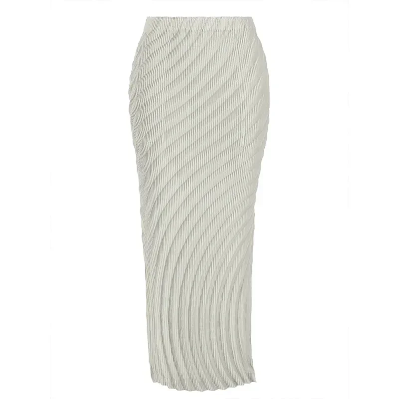 

miyake Pleated Half Skirt 2025 Autumn Half Skirt Women Solid Versatile Design Sense Casual Simple High Waist Mid-length Skirt