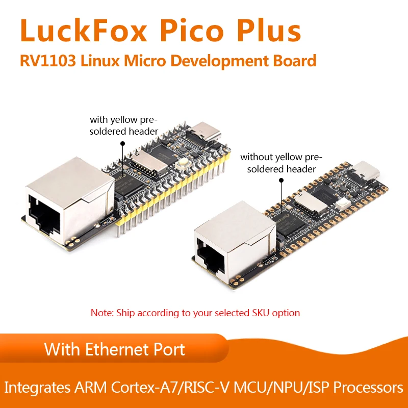 

Макетная плата LuckFox Pico Plus RV1103 Linux Micro, объединяет стандартные микропроцессоры ARM/Cortex-A7 MCU/NPU/ISP с портом Ethernet