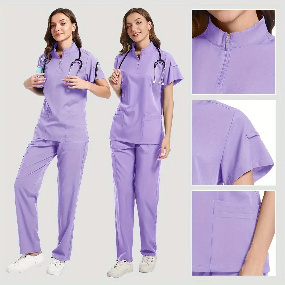 

Doctor Nurse Uniforms Woman Scrub Set Beauty Salon Work Wear Scrubs Top-Pants Spa Nursing Tunic Suit