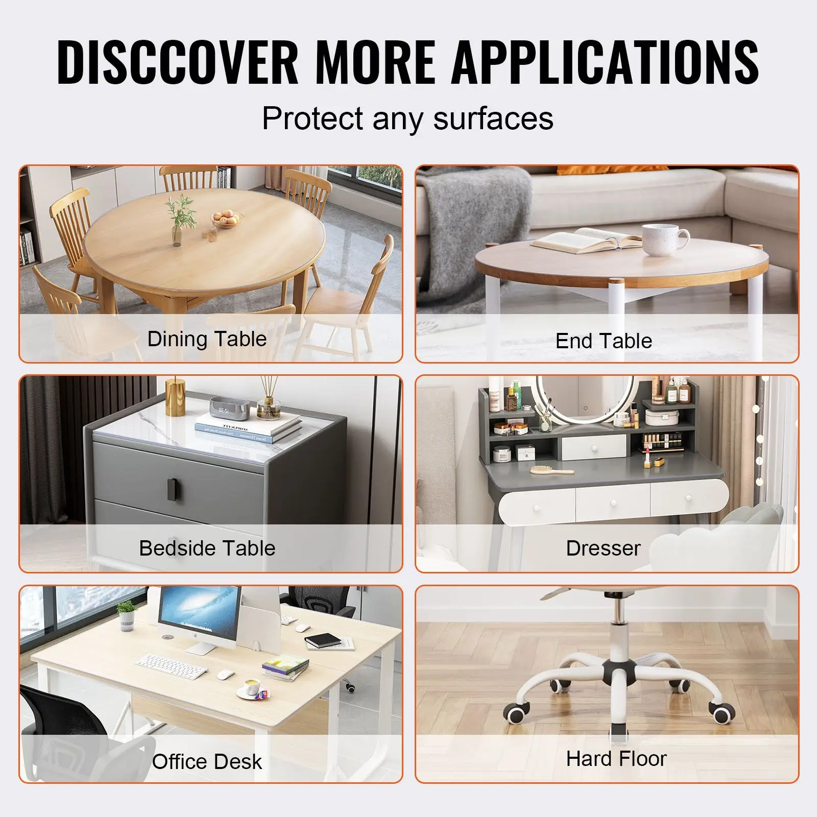 Clear Table Cover Protector, 48 inch/1230 mm Round Table Cover, 1.5 mm Thick PVC Plastic Tablecloth, Waterproof Desktop Protector for Writing Desk, Coffee Table, Dining Room Table