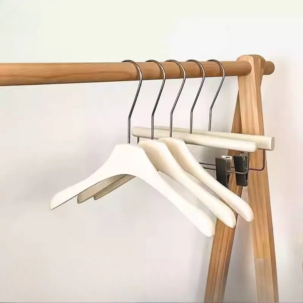 2PCS Rubber Wood Clothes Hanger with Clip for Clothing Store Non Slip Skirt Hanger Trouser Rack for Dress Jacket