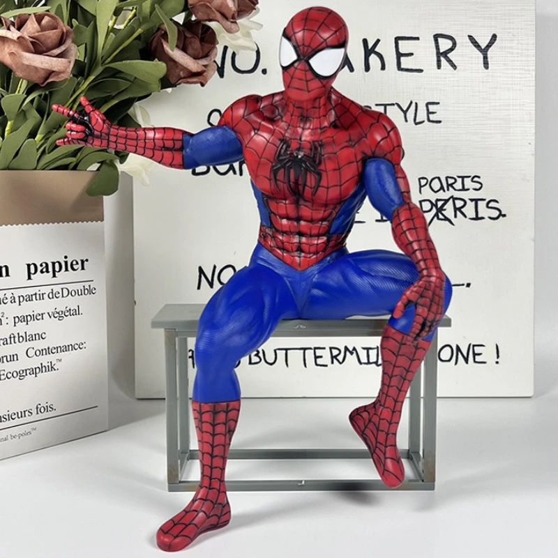 

24 см фигурки сидячего человека-паука, красный и синий боевой костюм, модная фигурка аниме, модель, орнамент, периферийные устройства из фильма