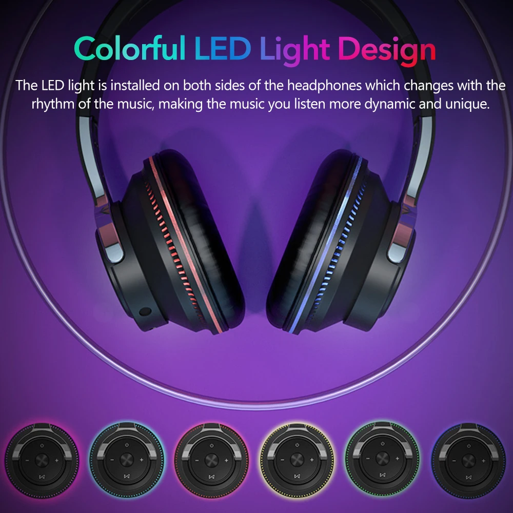 Vtin H2-Écouteurs sans fil Bluetooth 5.1 avec réduction du bruit, oreillettes pliables stéréo avec lumières LED, casques de sauna, super basses