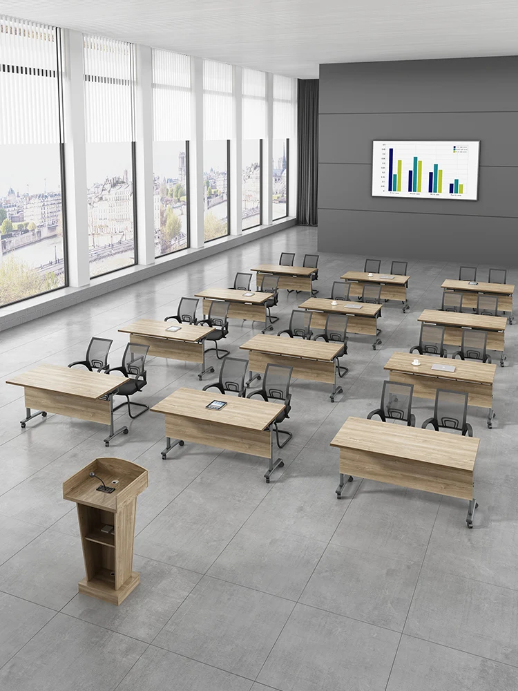 #Multifunctional folding training table and chair combination movable conference table table training class double desk desk