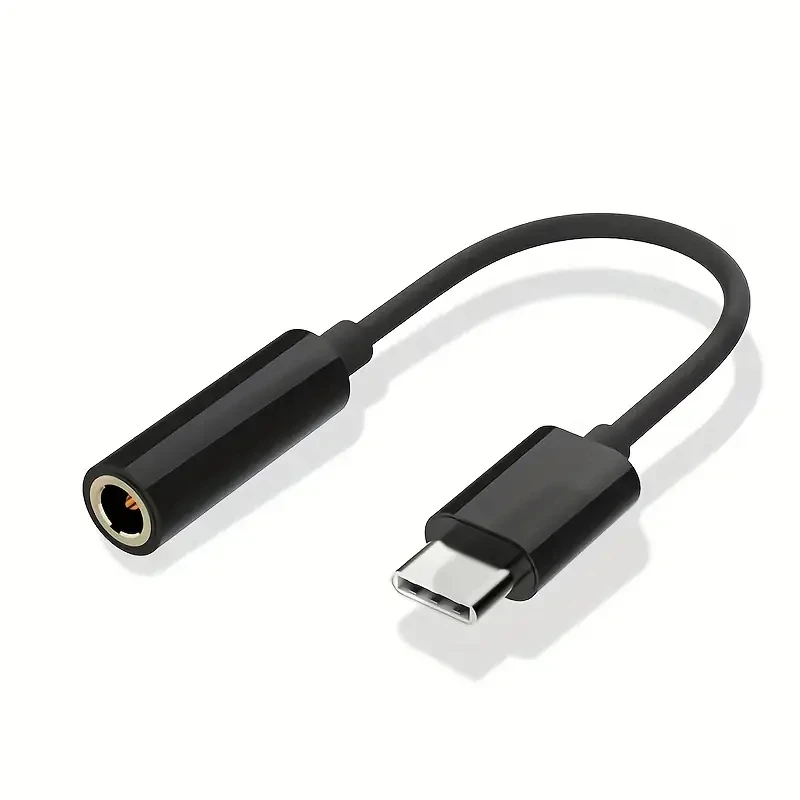 USB-C to 3.5mm audio adapter cable, female to male, Type-C connector, no battery or electronic components - 1 piece（black）
