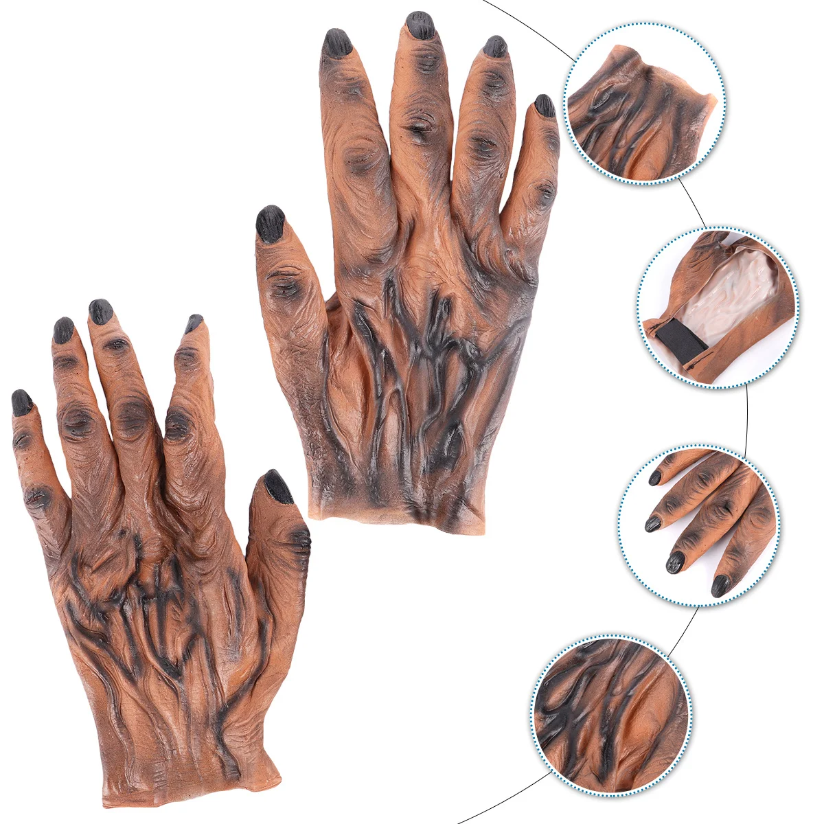 Par de guantes de hombre lobo, accesorios de miedo marrones para Halloween, accesorio para disfraz de Halloween, decoración de vinilo, accesorios para fiesta, guantes