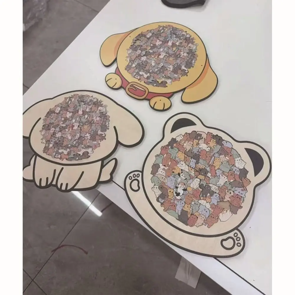 رائعتين غير النظامية الكلب لغز خشبي الدب شكل ديكور المنزل الحيوان بانوراما DIY الجمعية الملونة جرو لغز الكبار الشباب