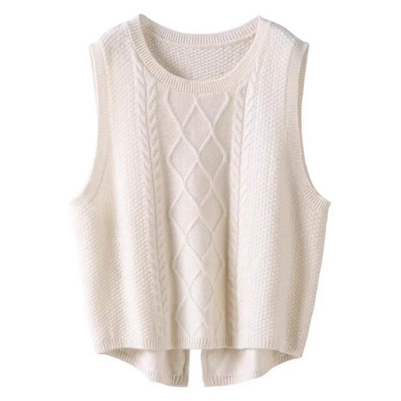 Women 100% Pure Merino Wool Vest Sleeveless Sweater Spring Autumn O-Neck Vest Warm Tops Knit Waistcoat Loose Outer