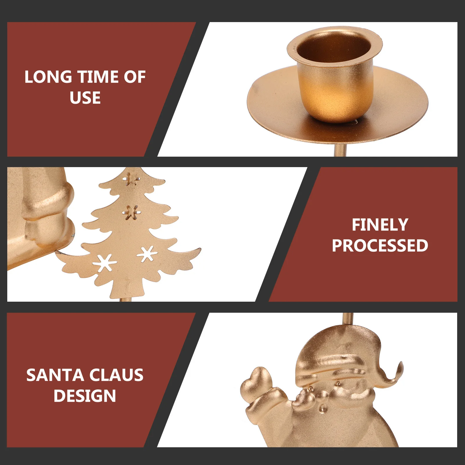 2Pcs Finely Processed Stick Creative Design Long Service Life Golden Christmas Candleholder Stick