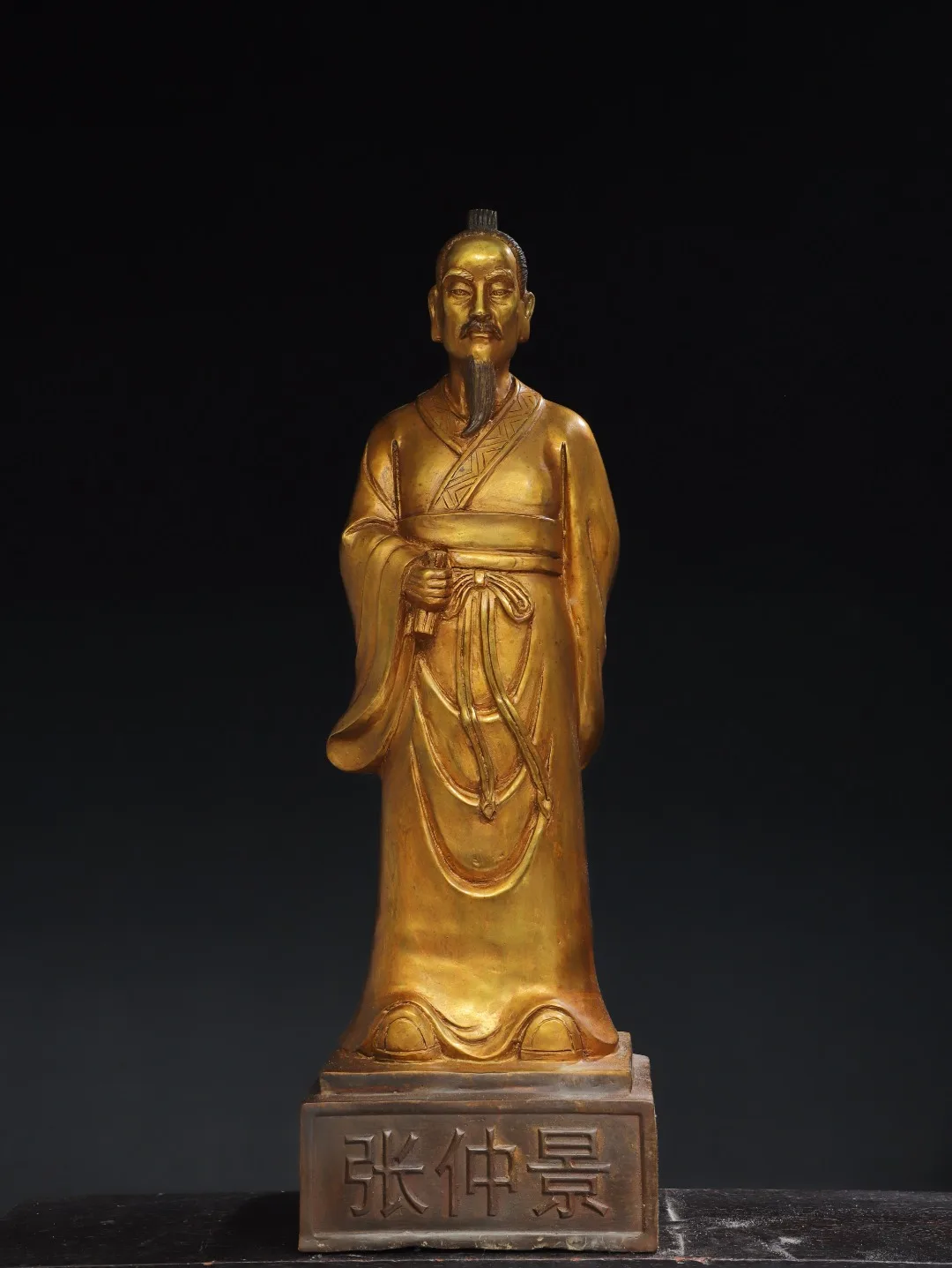 

24"Tibetan Temple Collection Old Bronze Cinnabar Gilded Zhang Zhongjing Statue medical sage highly skilled Doctor Worship Hall