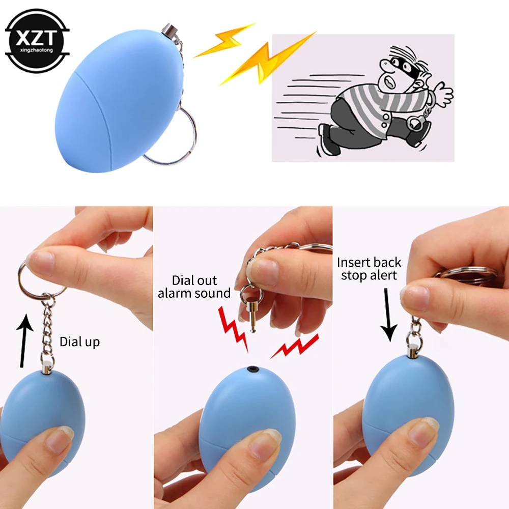 100dB Self Defense Alarm Security Protect Alert Personal Safety Scream Loud  Egg Shape Keychain Emergency Alarm For Child Elder