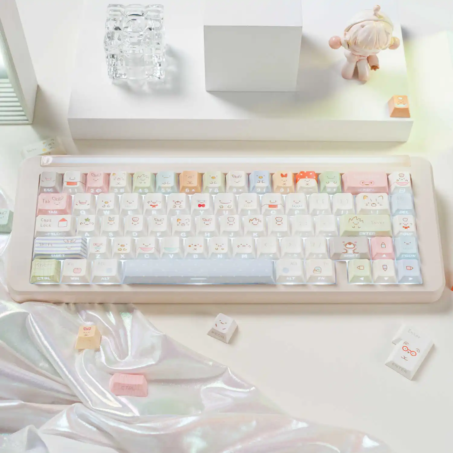 Cherry Profile Side-Engraved Transparent Keycaps Cute Original PBT Mechanical Gaming Keyboard Keycap Compatible with MX Switches