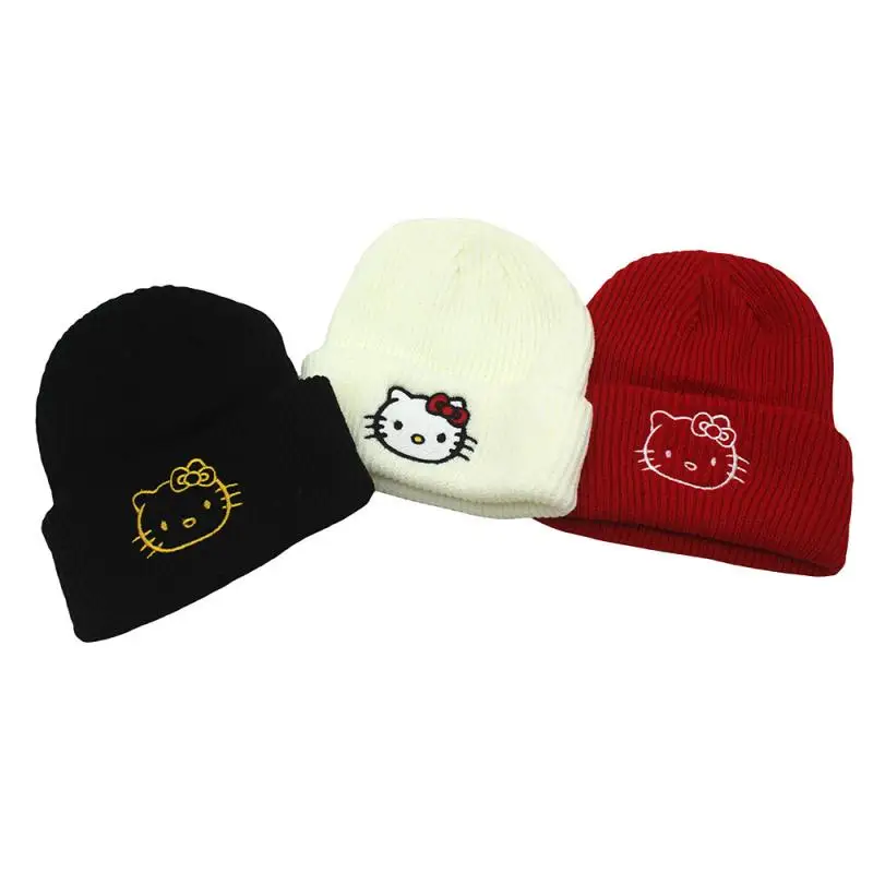 

Cute Cartoon Sanrios Hello Kittys My Melody Hat Autumn and Winter Good-Looking Knitted Hat Keep Warm Ear Protection Gift