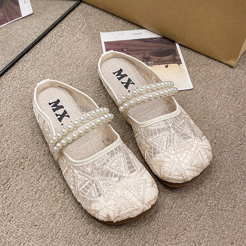 

Beaded Slippers Flats Women Shoes Mesh Sandals 2025 Summer Fashion Mules Shoes New Flip Flops Trend Casual Sandalias De Mujer