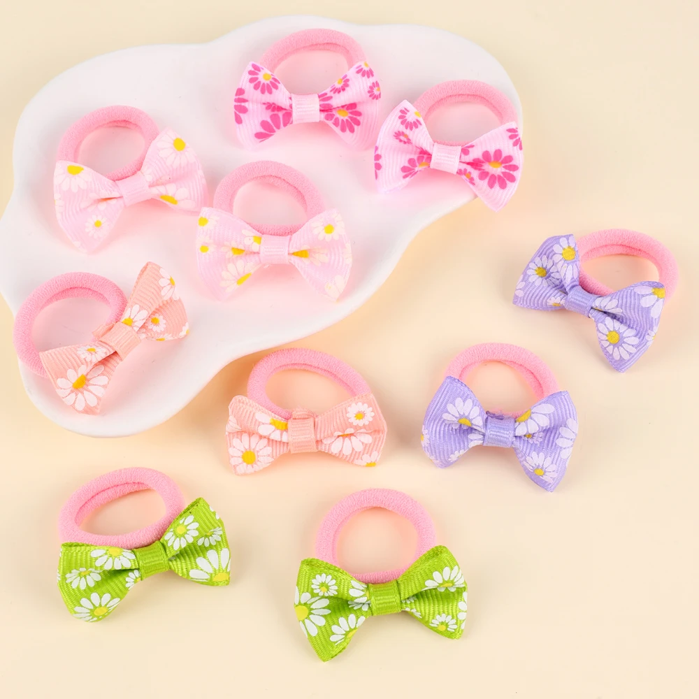 10pcs Daisy Tie & Bow Ties for Dogs and Cats , Dog .Bows with Elastic, Cute Hair Ties for Yorkie Puppy Dog Hair Decoration