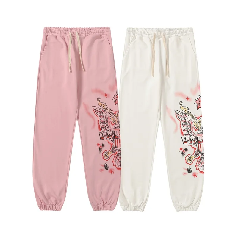 

VALLEY Eagle Print Drawstring Sweat Pants Men Women Pure Cotton Oversized Vale Casual Pants