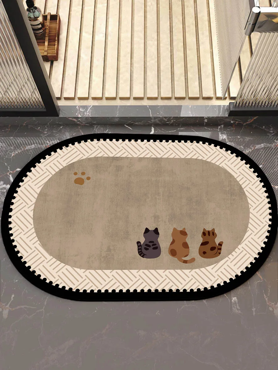 Nuevas alfombras de cocina/baño color taupe claro con lindas siluetas de gatos y huellas de patas. Antideslizante, altamente absorbente, fácil de limpiar.