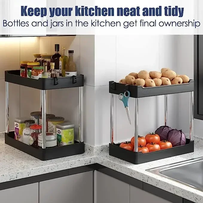 Kitchen Under Sink Storage Organizer 2 Tier Drawer Multipurpose Rack Cabinet Under Sink Storage Rack Bathroom Kitchen Organizer