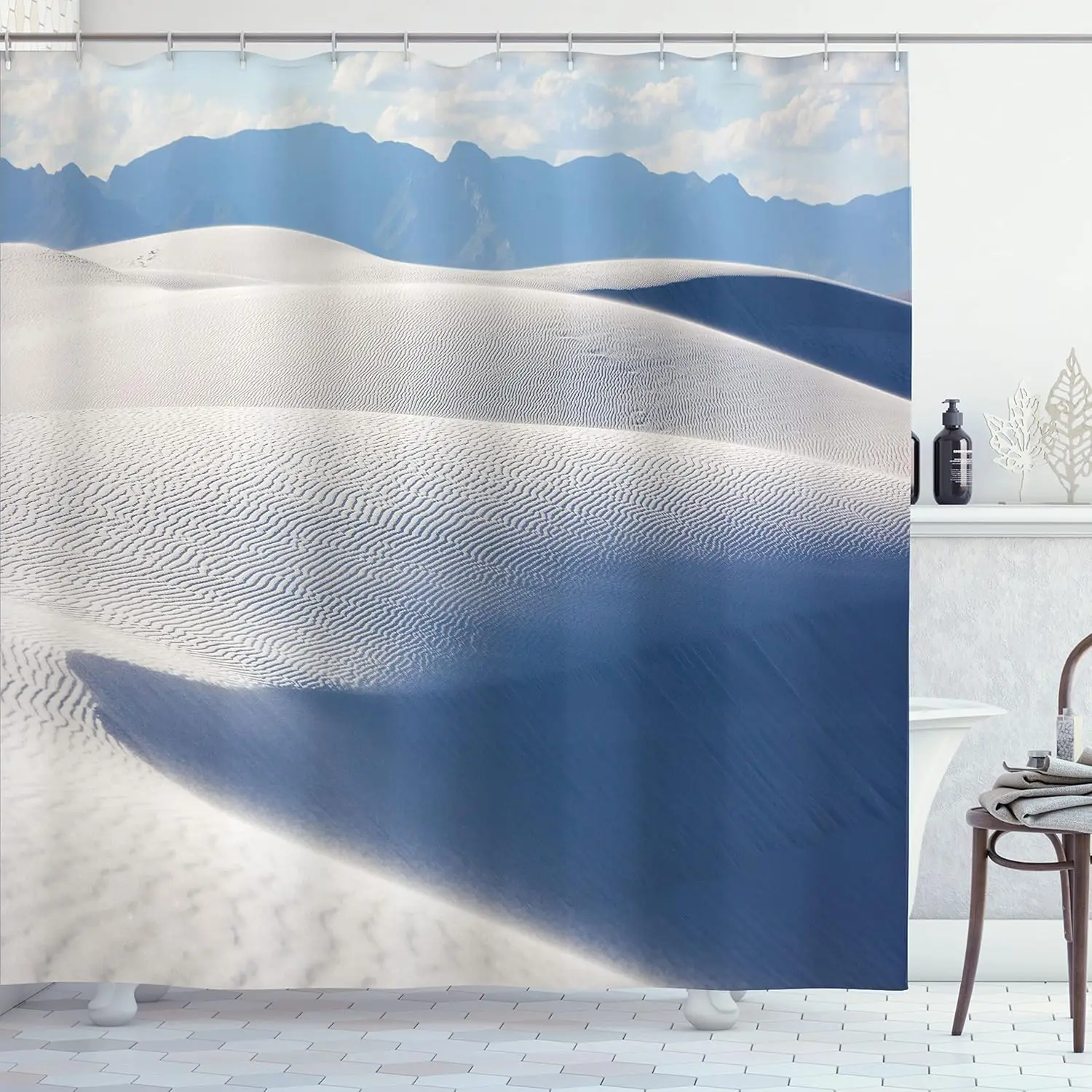 

Desert Sand Dunes Shower Curtain Mountain Landscape Nature Art Blue Sky Bath Decor Waterproof Fabric Minimalist Design Home