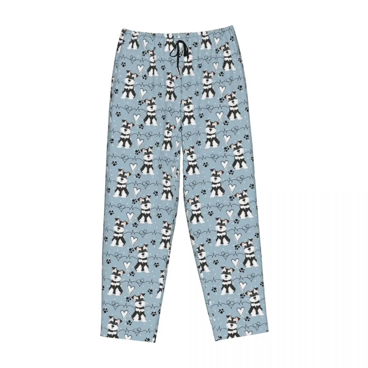 

Custom Love Black And White Miniature Schnauzer Women Pajama Pants Lounge Sleep Sleepwear Bottoms with Pockets