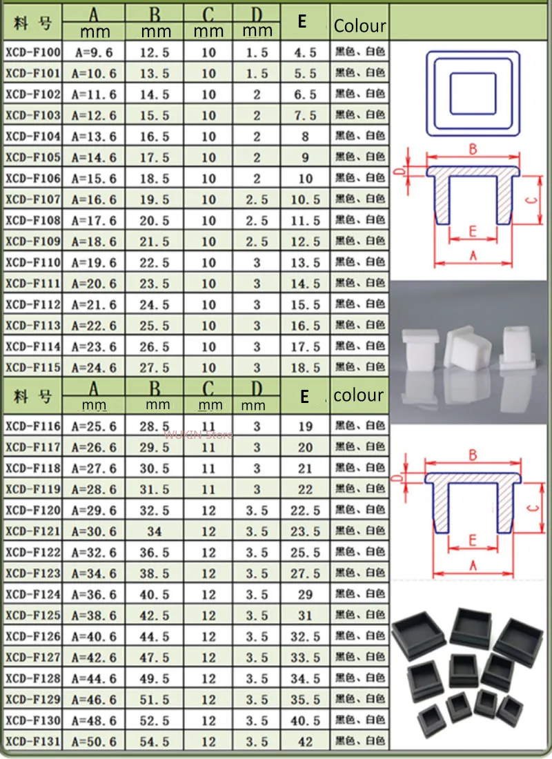Black Square Silicone Rubber End Caps 9.6mm~50.6MM T Type Blanking Plug Tube Hole Caps Insert Seal Stopper