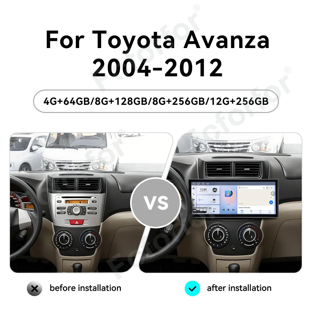 Radio Estéreo para Auto con Pantalla Táctil HD de 15.8 Pulgadas, Android 15, CarPlay Inalámbrico, Navegación GPS y Android Auto para Toyota Avanza 2004-2012