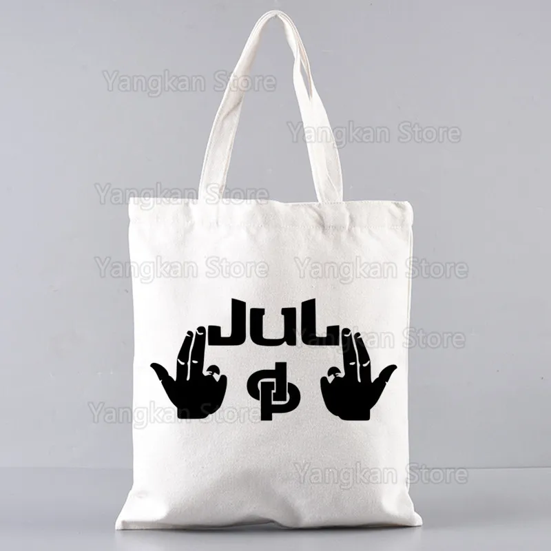 França rapper jul sinal sacolas de lona para senhoras sacos de piquenique kawaii bonito bolsa portátil saco de piquenique de compras