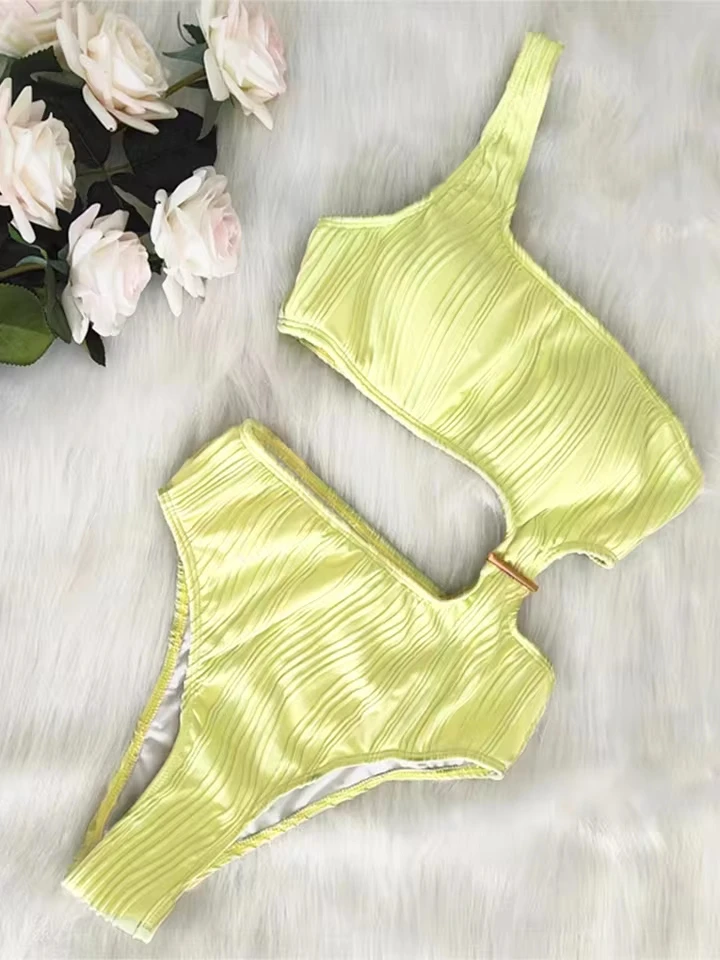 Vzvn Sexy Solid One Shoulder Slim One Piece Swimsuit Women Beach Vacation Bikini 2026 New All Season Backless One Piece Swimsuit