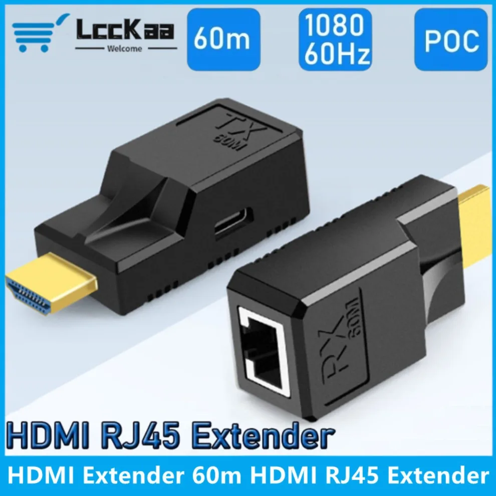 60M HDMI RJ45 Extender HDMI-compatible Extender 1080P 60Hz Network Extender by CAT5e/6 LAN Extensor for PS4 apple TV PC Laptop