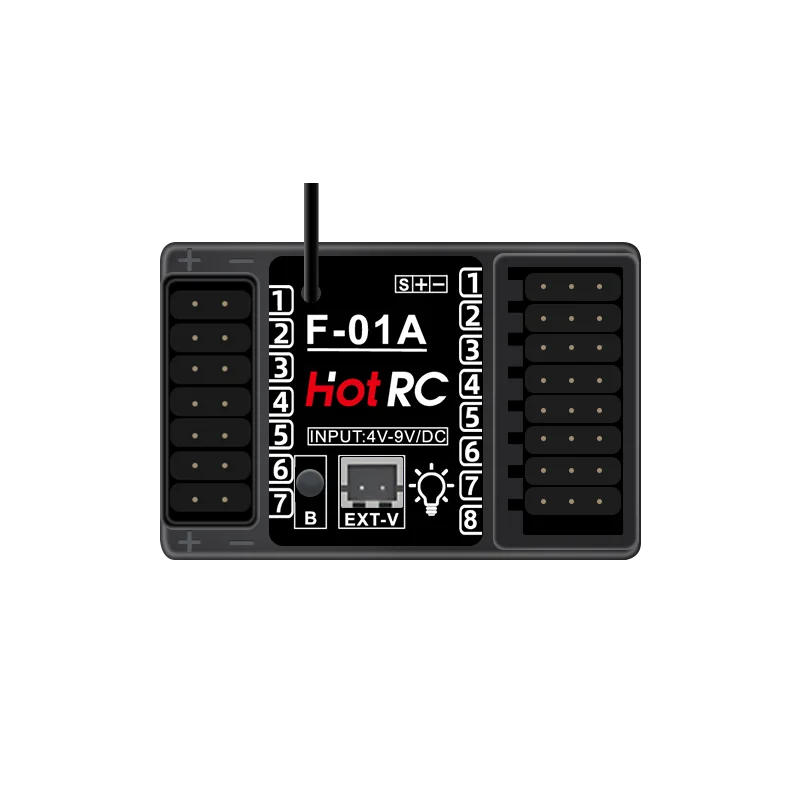 HOTRC-Receptor de Controle de Luz para Carro RC, 8 Canais, 2.4G Gyro F-01A, F-01AT, Retorno de Voltagem, PWM, Aeronaves, Tanque, Barco