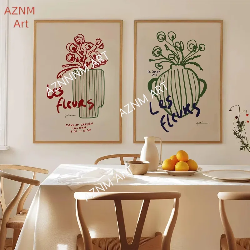 1/2Pcs Nordic Les Fleurs Vase Floral Linien Leinwand Druck Poster Moderne Minimalistischen Kunstdruck Schlafzimmer Wohnkultur Kunst poster Geschenke