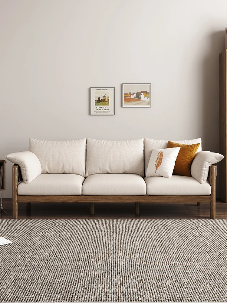 

Nordic solid wood sofa small apartment living room simple modern technology cloth removable washable fabric sofa