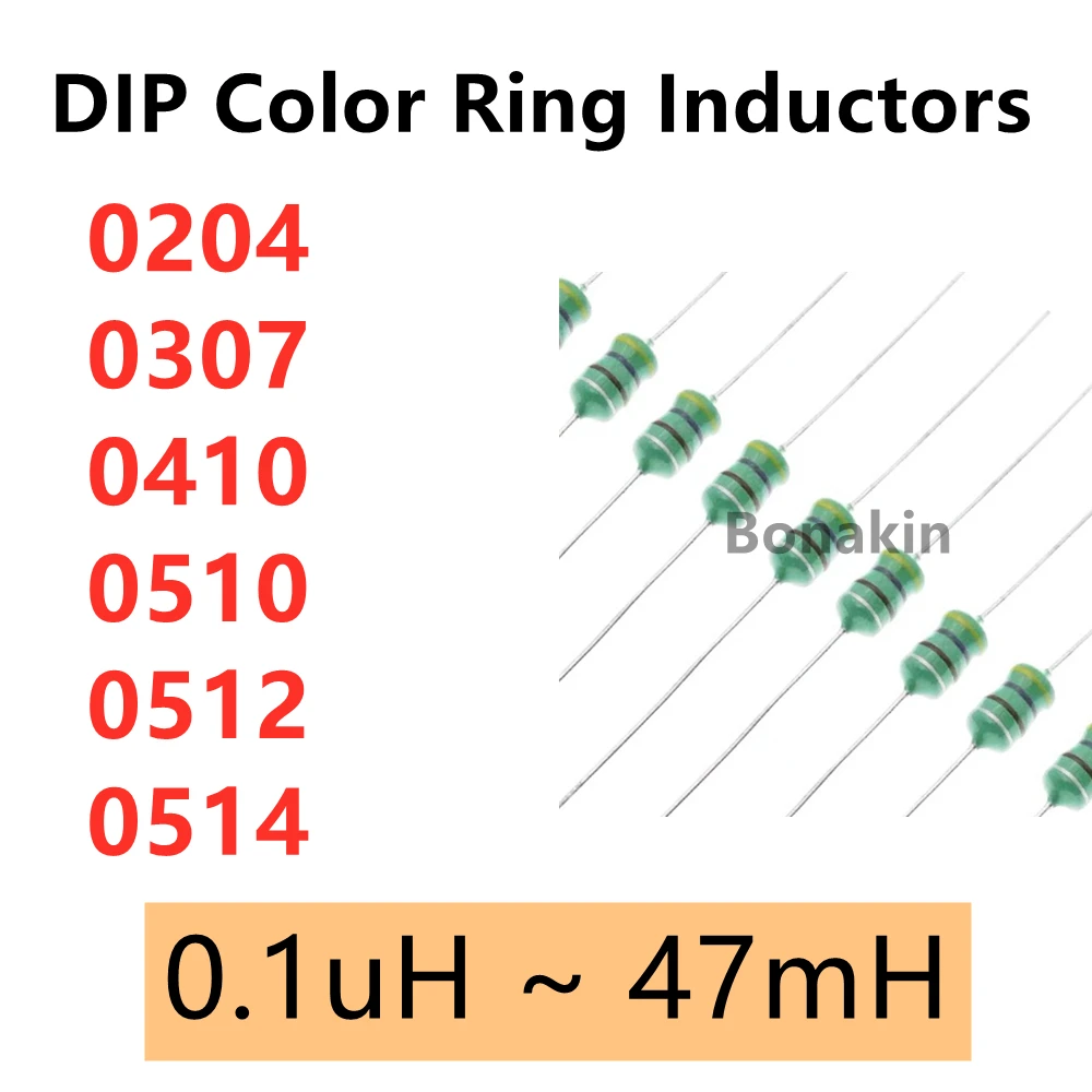 0204 0307 0410 0510 0512 0514 Color Ring Inductors DIP Inductance 0.22uH 10mH 2.2UH 4.7UH 10 22 33UH 47 68 100 220 330 470 uH mH