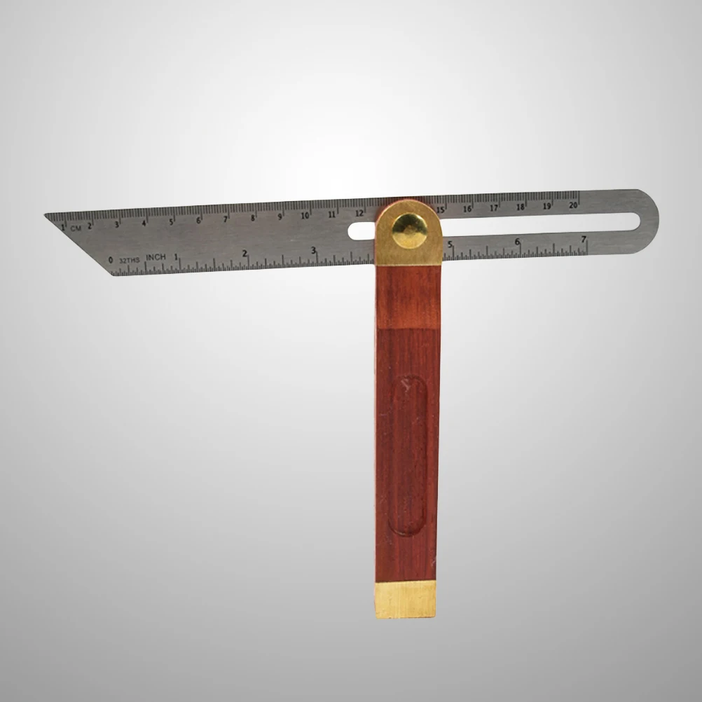 

9 Inch Handle Corner Ruler Stainless Steel Sliding T Adjustable Depth Gauge Wooden Handle Brass Accents Durable