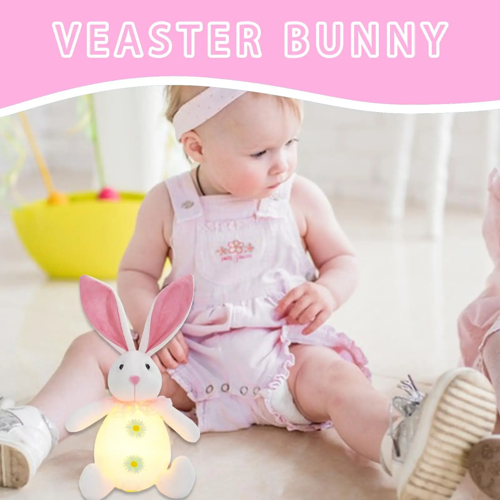ตุ๊กตากระต่ายอีสเตอร์มีไฟ LED ของเล่นตุ๊กตากระต่ายนุ่มๆ ทำมือ ของตกแต่งโต๊ะทำงานสำหรับเด็ก