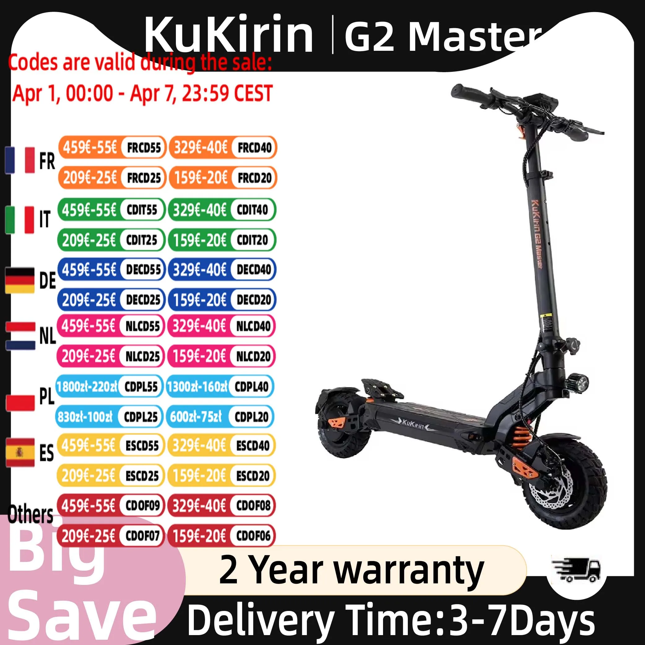 Trottinette électrique KuKirin G2 Master 1000W*2 Double moteur 52V 20.8Ah Vitesse maximale 60 km/h Frein à disque avant et arrière Amortisseur hydraulique