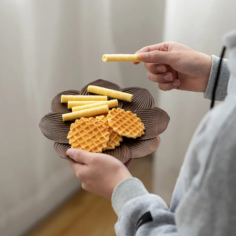 

YFY Walnut Solid Wood Fruit Tray Chinese Dim Sum Tea Pastry Cake Snack Coffee Saucer